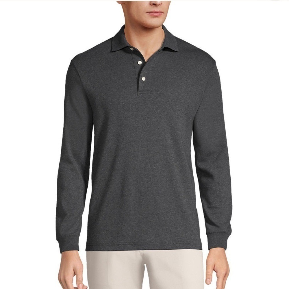LANDS' END Polo Shirt Long Sleeve Traditional Fit Mens XXL Gray Supima Cotton